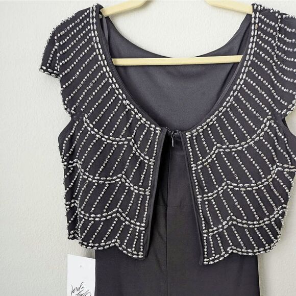 NWT Dress XSCAPE LBD Sheath Sleeveless Hand Beaded Black Silver 6 Holiday NYE - Picture 5 of 11